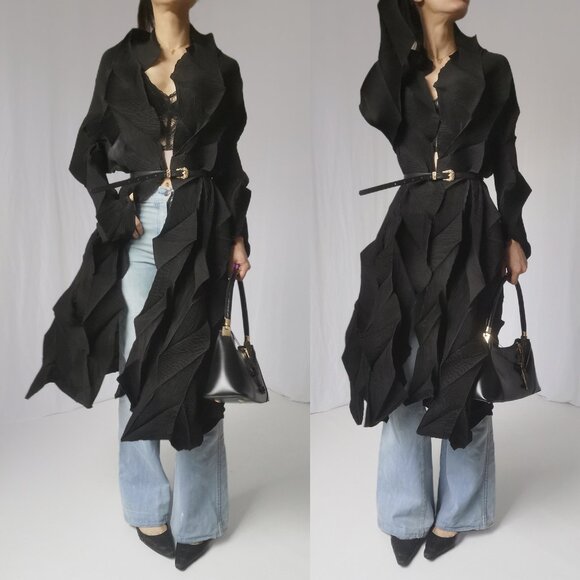 Issey Miyake pleats please black deconstructed duster robe trench coat - Picture 6 of 10
